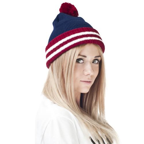 czapka POMPON PASKI /granatowy+czerwony/