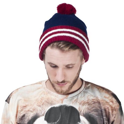 czapka POMPON PASKI /granatowy+czerwony/