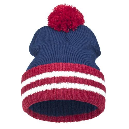 czapka POMPON PASKI /granatowy+czerwony/