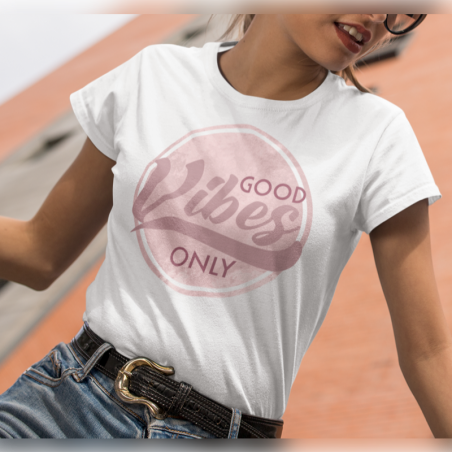 T-shirt lady slim Good Vibes pink