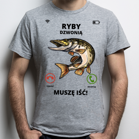 T-shirt oversize szara Ryby - Dzwonią... [outlet2]