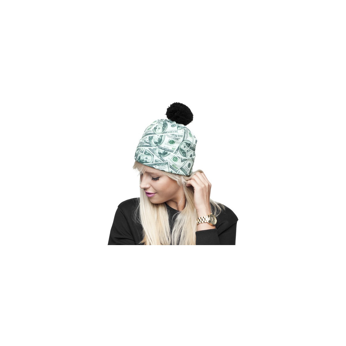 CZAPKA pompon  FULLPRINT DOLAR