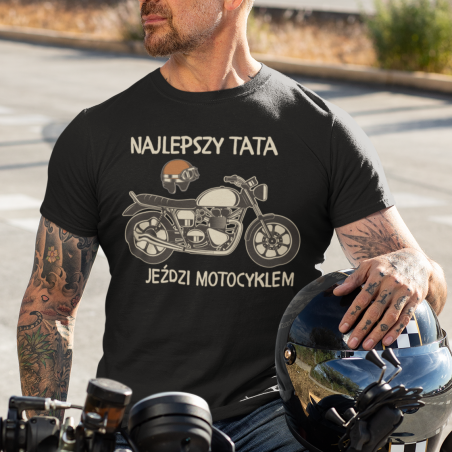 Koszulka męska | Najlepszy Tata Jeździ Motocyklem - Kask [OUTLET 2]