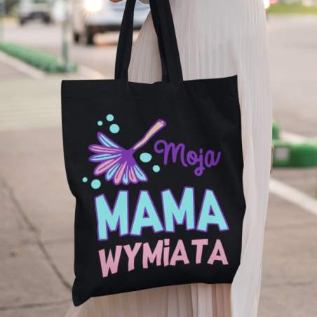Torba bawełniana/czarna Moja mama wymiata