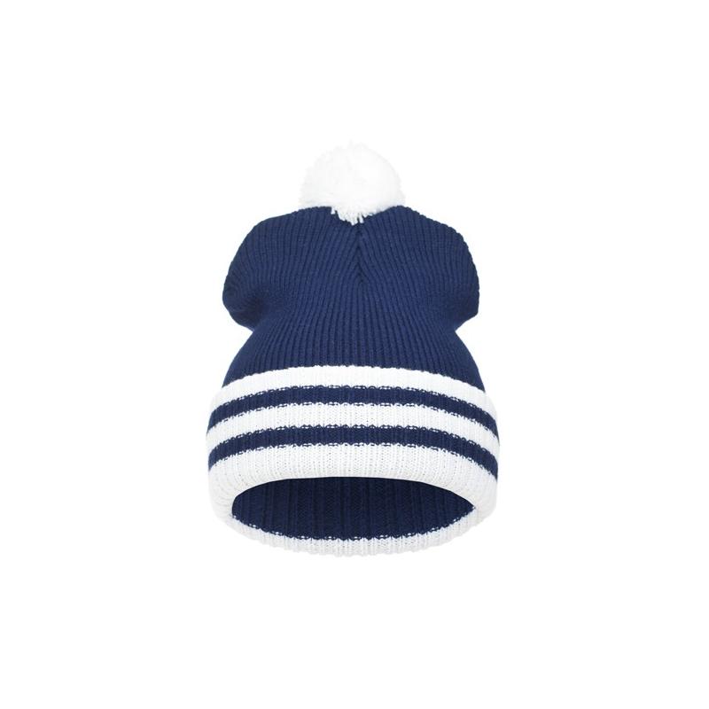 czapka POMPON PASKI /granatowy+biały/ czapka POMPON PASKI /granatowy+biały/