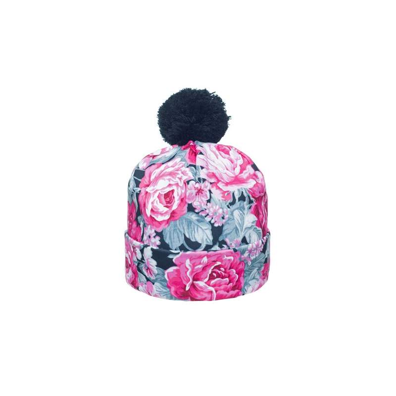CZAPKA pompon FULLPRINT BLACK  ROSES