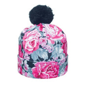 CZAPKA pompon FULLPRINT BLACK  ROSES