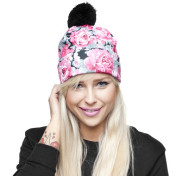 CZAPKA pompon FULLPRINT BLACK  ROSES