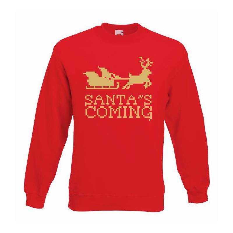 świąteczna bluza santa's coming czerwono-złota
