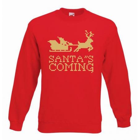 świąteczna bluza santa's coming czerwono-złota