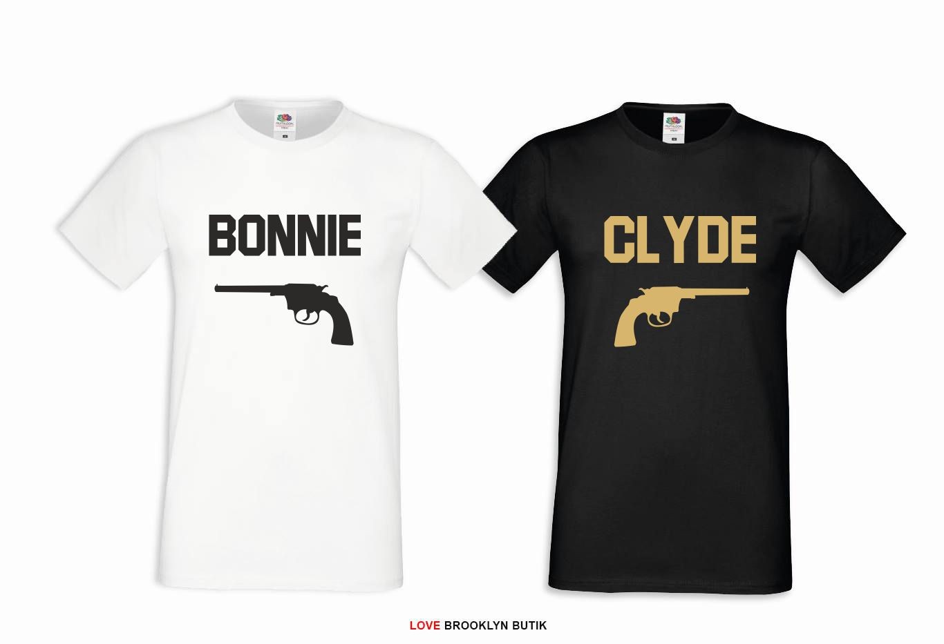 T-shirt DLA PAR 2 SZT BONNIE & CLYDE BLACK-GOLD napis z przodu XL S