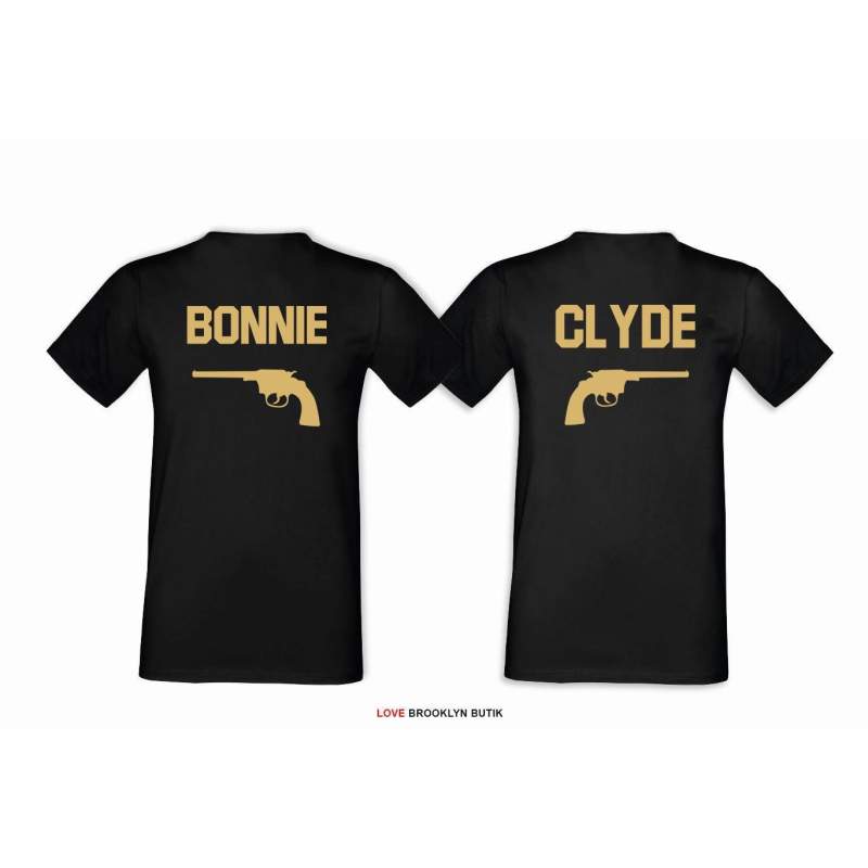 T-shirt DLA PAR 2 SZT BONNIE & CLYDE GOLD napis z przodu