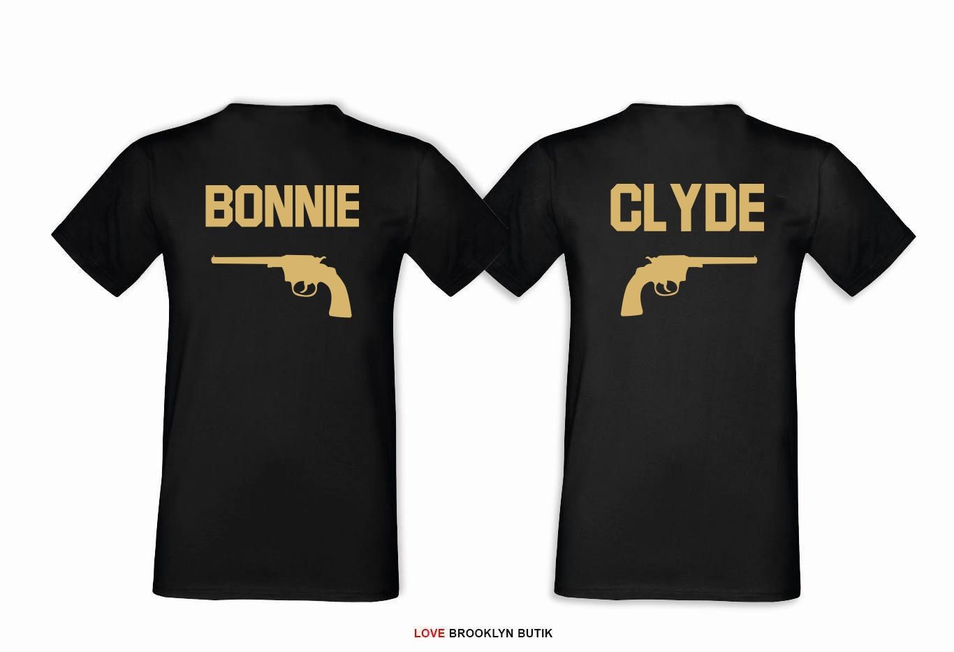 T-shirt DLA PAR 2 SZT BONNIE & CLYDE GOLD napis z tyłu XL L