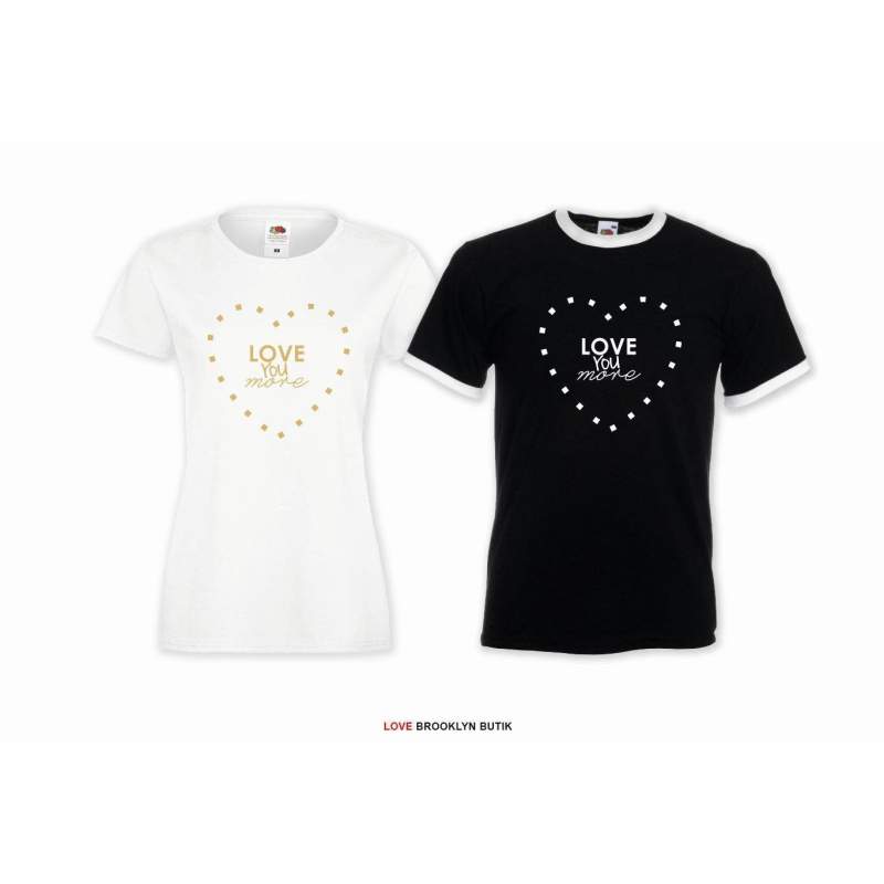 T-shirt DLA PAR 2 SZT LOVE YOU MORE napis z przodu LADY FIT DLA NIEJ & OVERSIZE DLA NIEGO