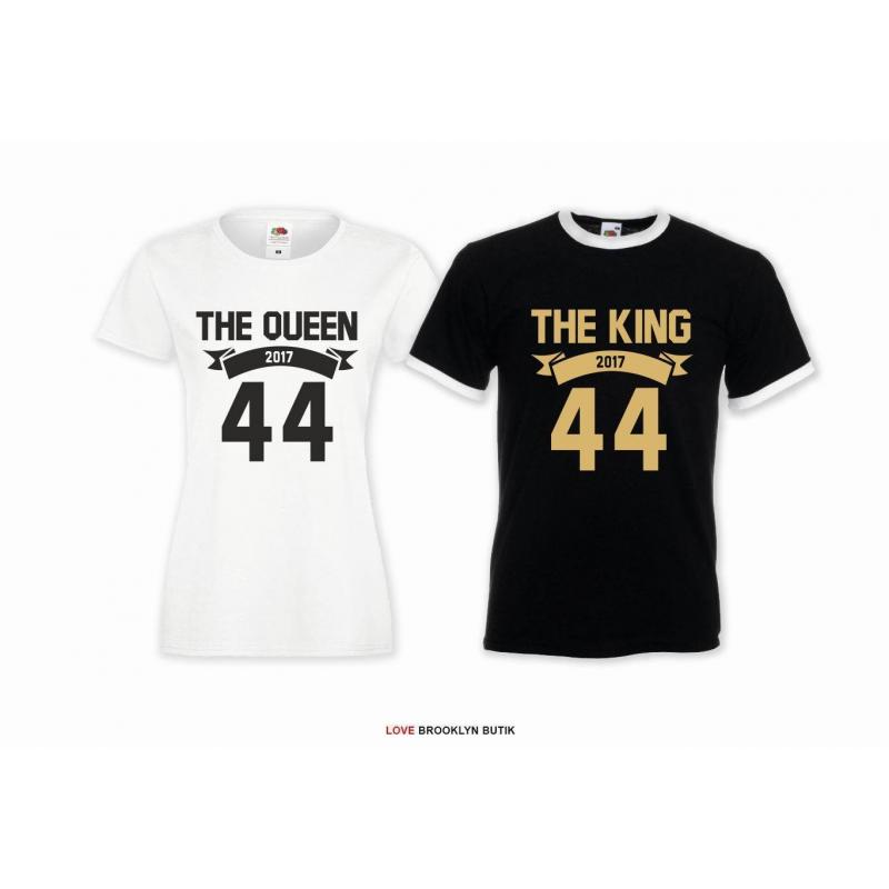 T-shirt DLA PAR 2 SZT QUEEN 44 & KING 44 napis z przodu LADY FIT DLA NIEJ & OVERSIZE DLA NIEGO
