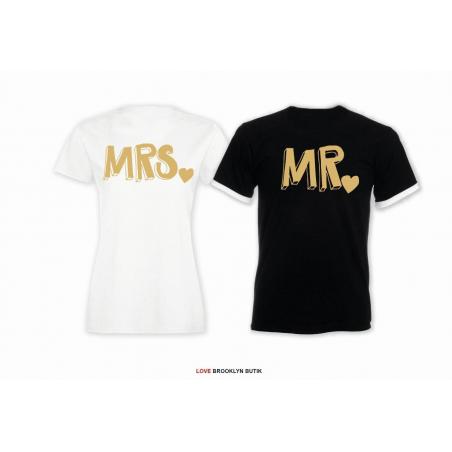 T-shirt DLA PAR 2 SZT MRS & MR napis z tyłu LADY FIT DLA NIEJ & OVERSIZE DLA NIEGO