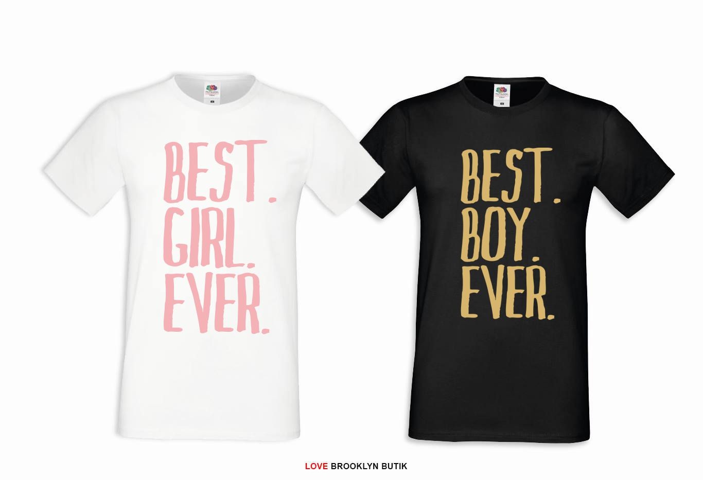 T-shirt DLA PAR 2 SZT BEST GIRL EVER PINK & BEST BOY EVER GOLD napis z przodu M M