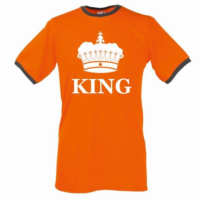 T-shirt oversize KING L pomarańczowy-biały
