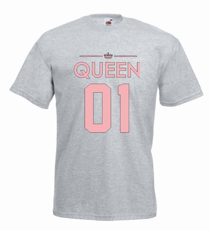 T-shirt oversize QUEEN 01 COLOR S szaro-różowy
