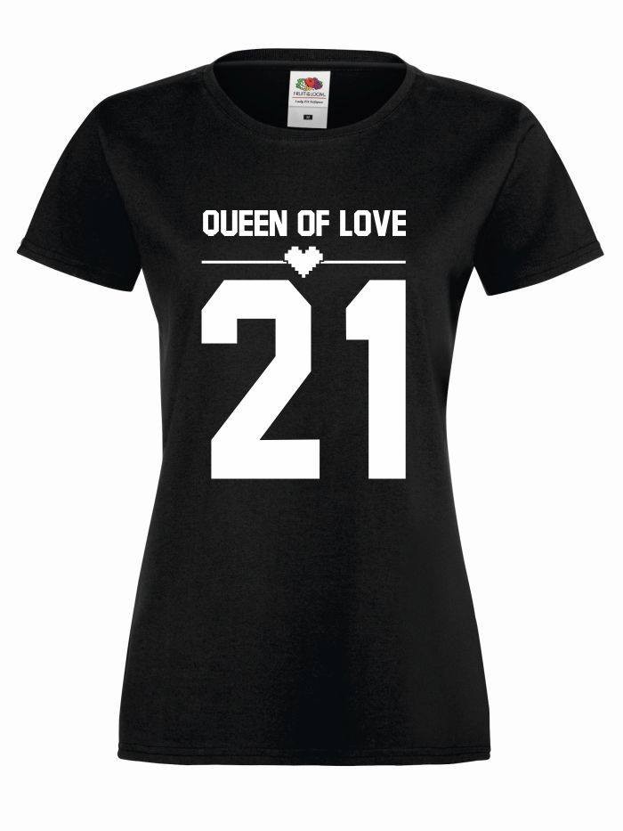 T-shirt lady QUEEN OF LOVE 21 L czarno-biały