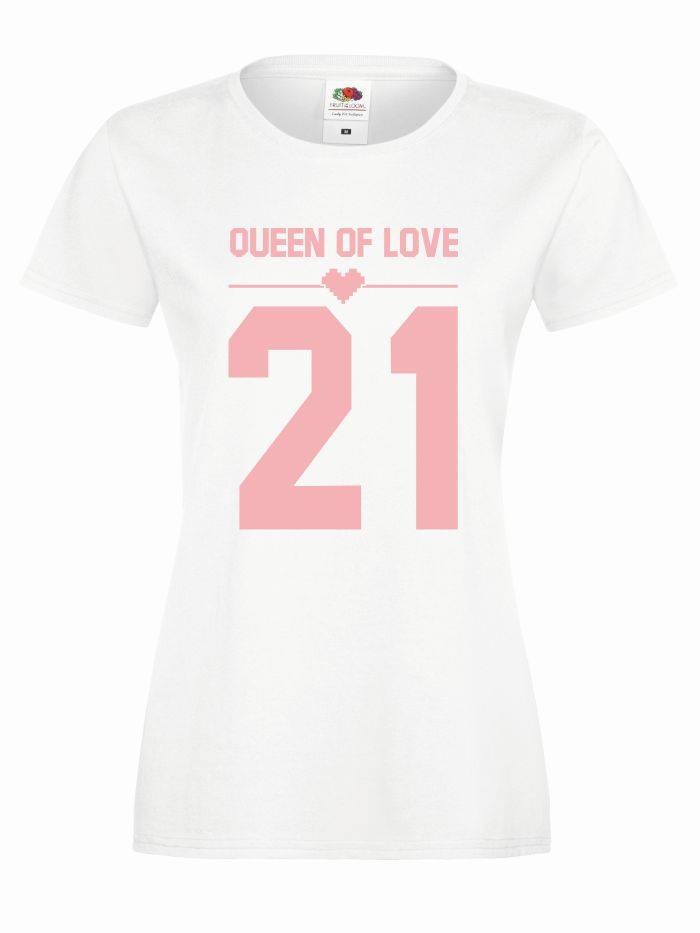 T-shirt lady QUEEN OF LOVE 21 XS biały-różowy