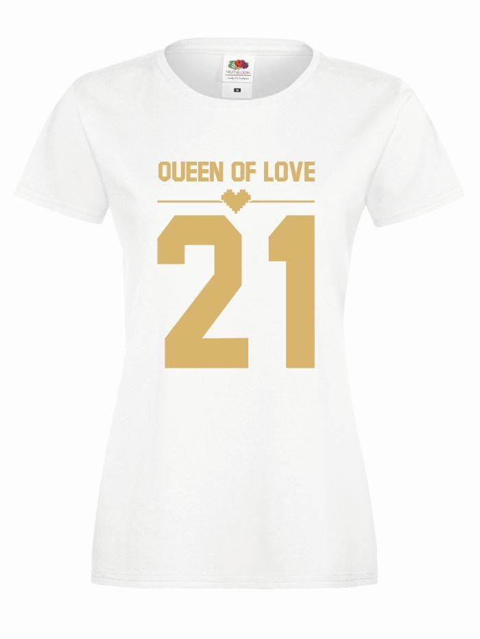 T-shirt lady QUEEN OF LOVE 21 S biały-złoty