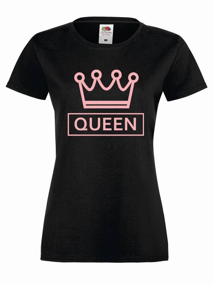 T-shirt lady QUEEN CC S czarno-różowy