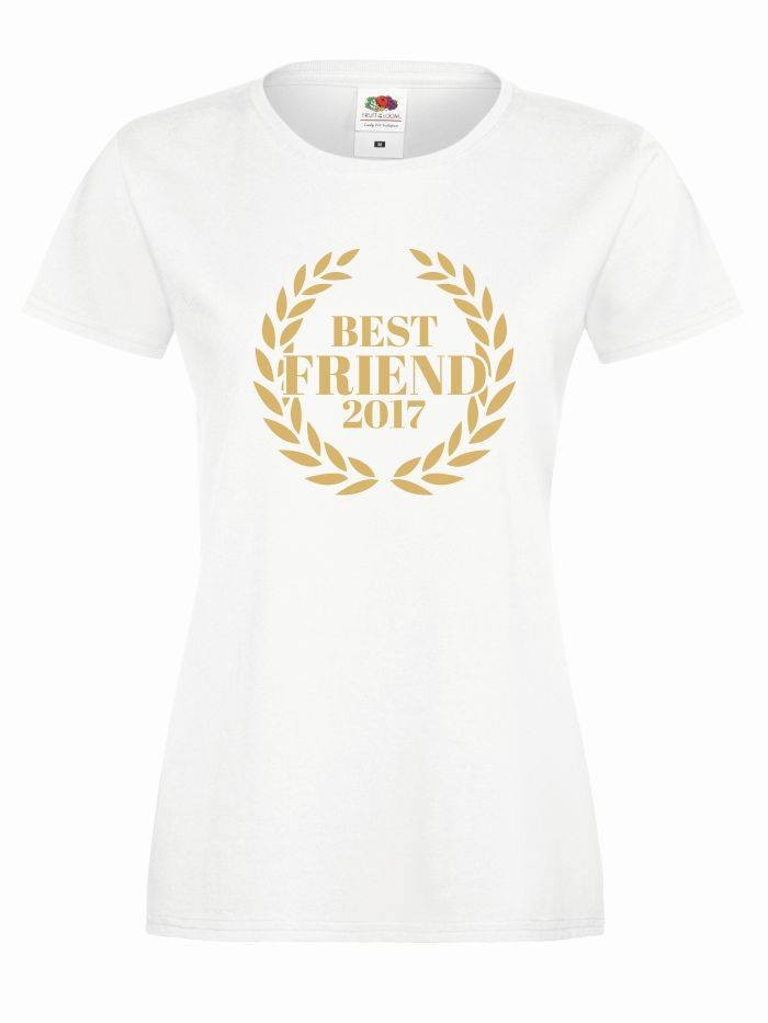 T-shirt lady BEST FRIEND M biały-złoty