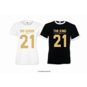 T-shirt DLA PAR 2 SZT HIS QUEEN 21 & THE KING 21 napis z przodu LADY FIT DLA NIEJ & OVERSIZE DLA NIEGO