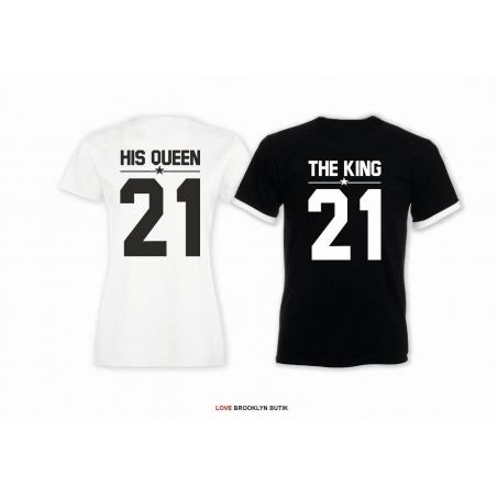 T-shirt DLA PAR 2 SZT HIS QUEEN 21 & THE KING 21 napis z tyłu LADY FIT DLA NIEJ & OVERSIZE DLA NIEGO