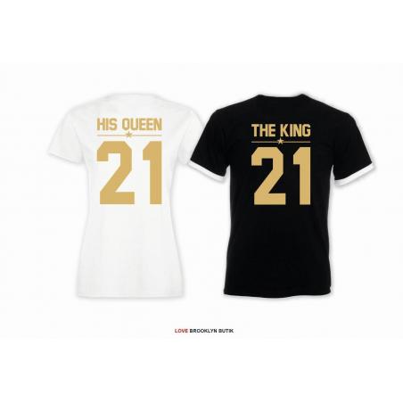 T-shirt DLA PAR 2 SZT HIS QUEEN 21 & THE KING 21 napis z tyłu LADY FIT DLA NIEJ & OVERSIZE DLA NIEGO