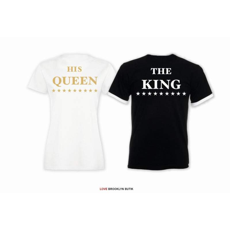 T-shirt DLA PAR 2 SZT HIS QUEEN STARS & THE KING STARS napis z tyłu LADY FIT DLA NIEJ & OVERSIZE DLA NIEGO