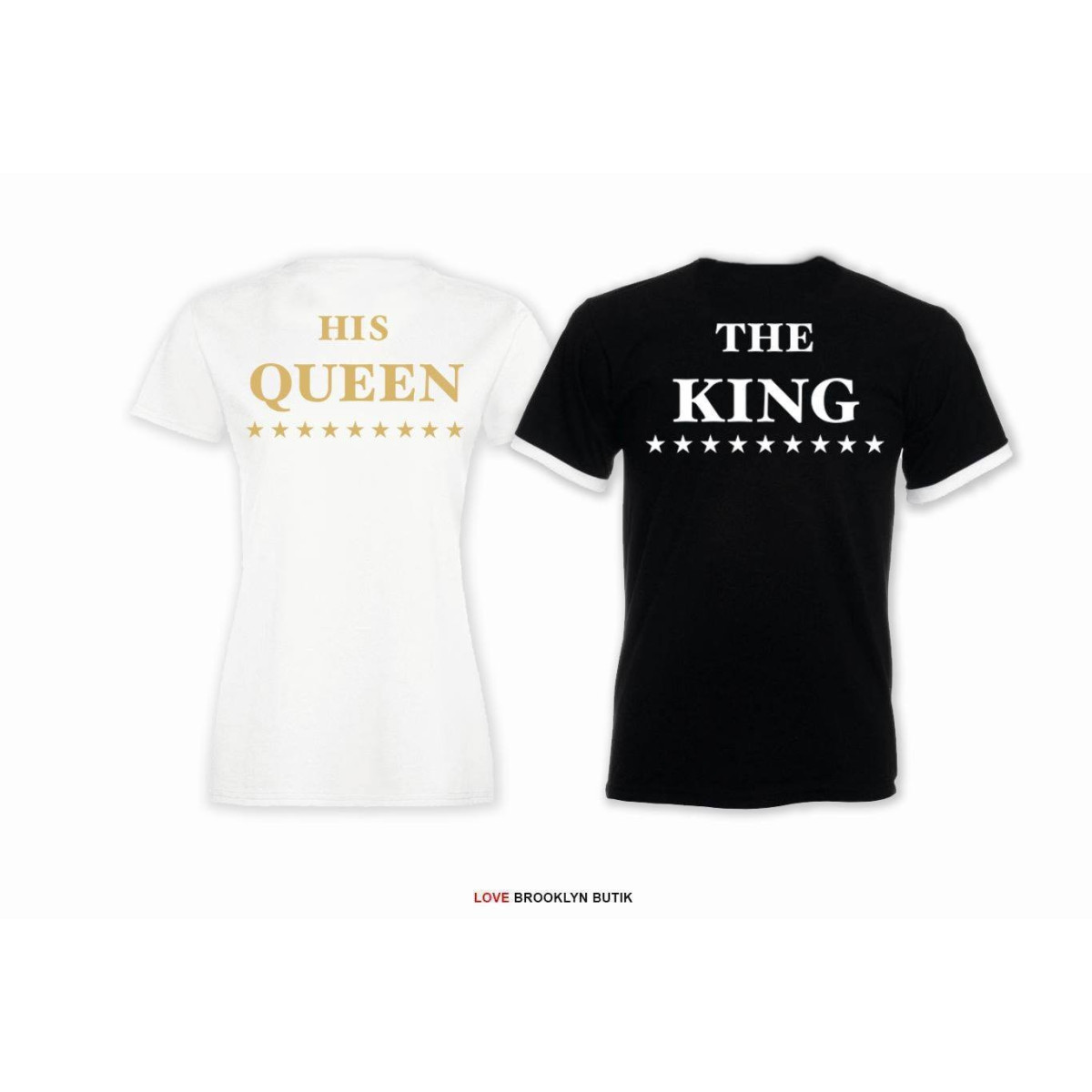 T-shirt DLA PAR 2 SZT HIS QUEEN STARS & THE KING STARS napis z tyłu LADY FIT DLA NIEJ & OVERSIZE DLA NIEGO