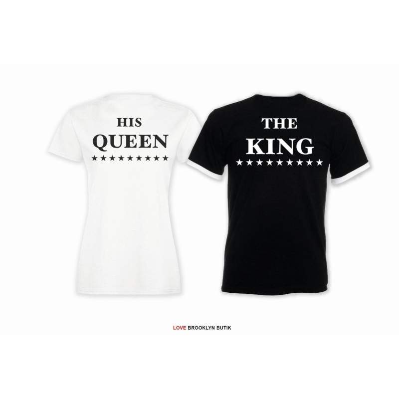 T-shirt DLA PAR 2 SZT HIS QUEEN STARS & THE KING STARS napis z tyłu LADY FIT DLA NIEJ & OVERSIZE DLA NIEGO