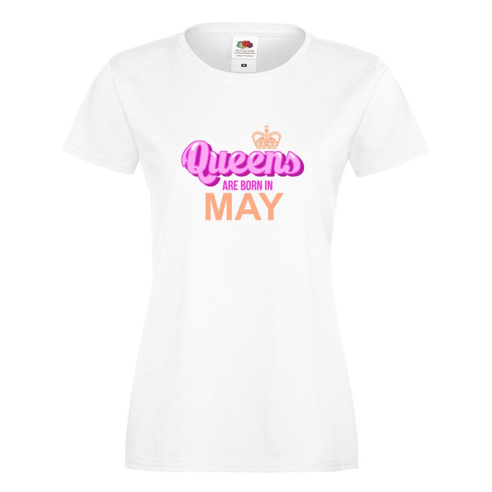 T-shirt lady slim DTG QUEEN ARE BORN IN MAY M
