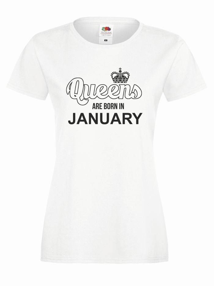 T-shirt lady QUEENS ARE BORN IN JANUARY XL biały-czarny