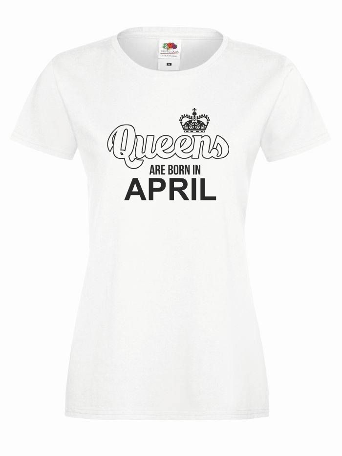 T-shirt lady QUEENS ARE BORN IN APRIL XS biały-czarny