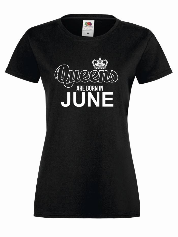 T-shirt lady QUEENS ARE BORN IN JUNE L czarno-biały