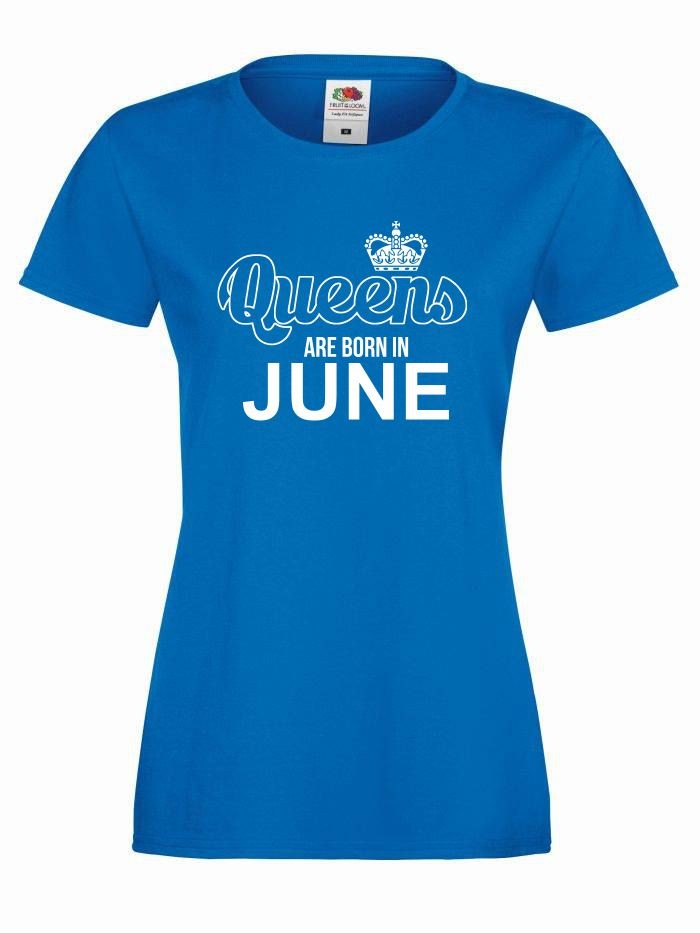 T-shirt lady QUEENS ARE BORN IN JUNE S niebieski-biały