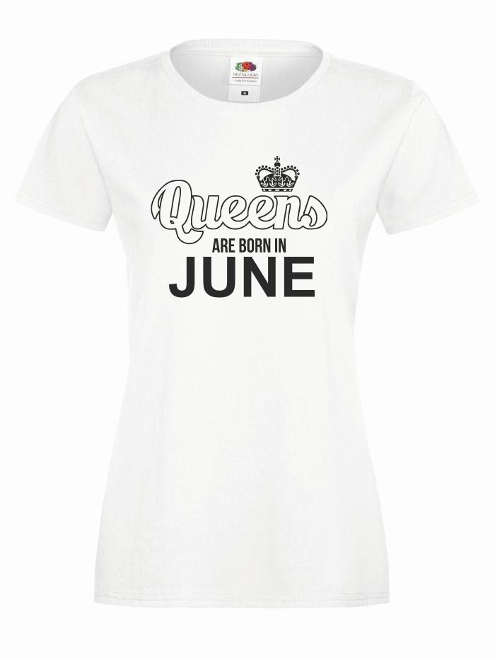 T-shirt lady QUEENS ARE BORN IN JUNE L biały-czarny