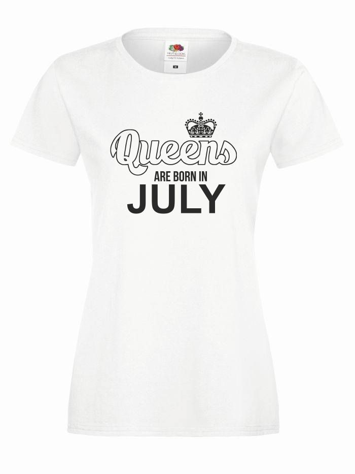 T-shirt lady QUEENS ARE BORN IN JULY L biały-czarny