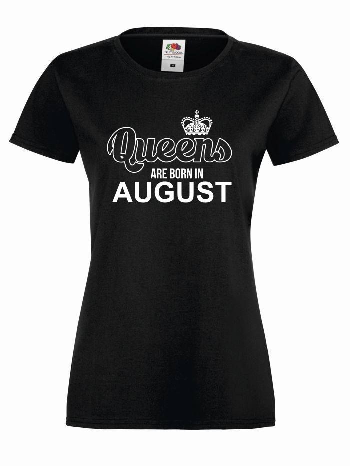 T-shirt lady QUEENS ARE BORN IN AUGUST czarno-biały XS