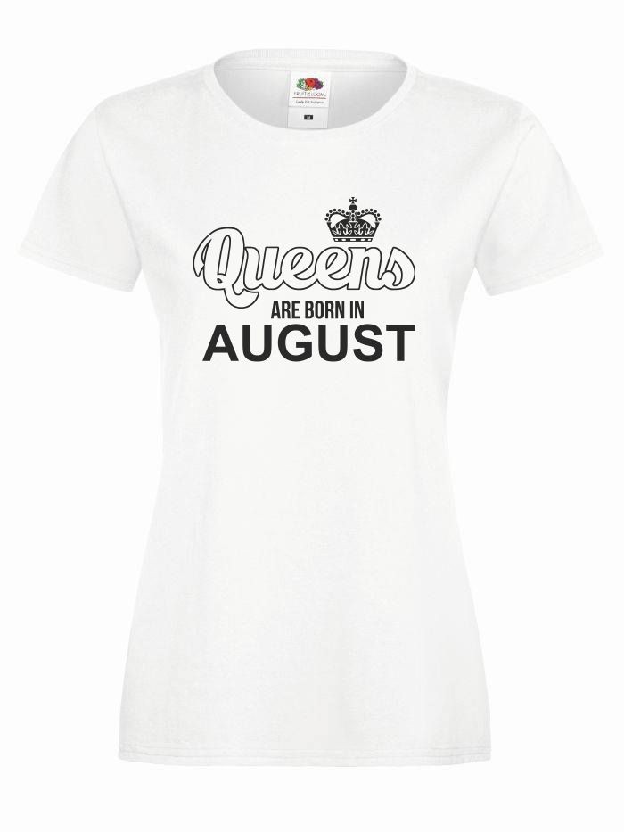 T-shirt lady QUEENS ARE BORN IN AUGUST M biały-czarny