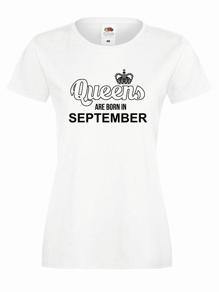 T-shirt lady QUEENS ARE BORN IN SEPTEMBER S biały-czarny