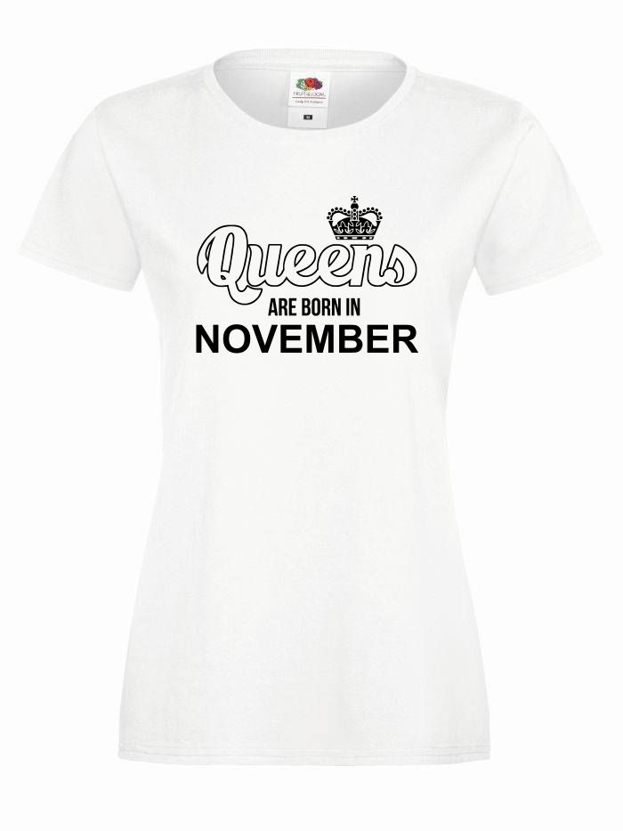 T-shirt lady QUEENS ARE BORN IN OCTOBER XL biały-czarny