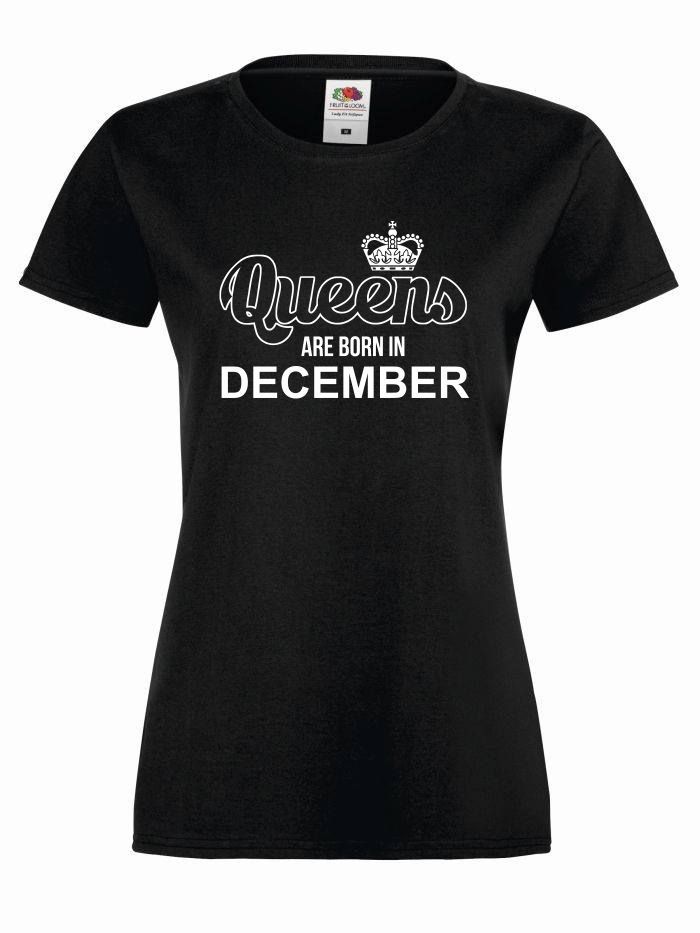 T-shirt lady QUEENS ARE BORN IN DECEMBER S czarno-biały