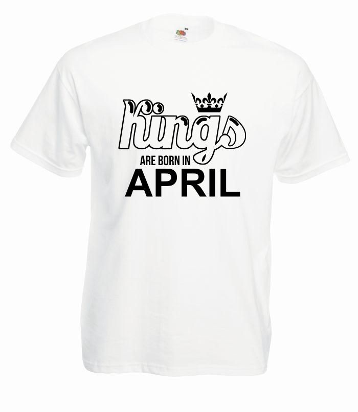 T-shirt oversize KINGS ARE BORN IN APRIL M biały-czarny