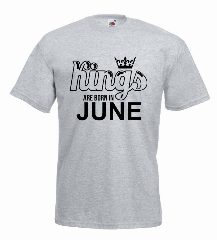 T-shirt oversize KINGS ARE BORN IN JUNE S szary-czarny