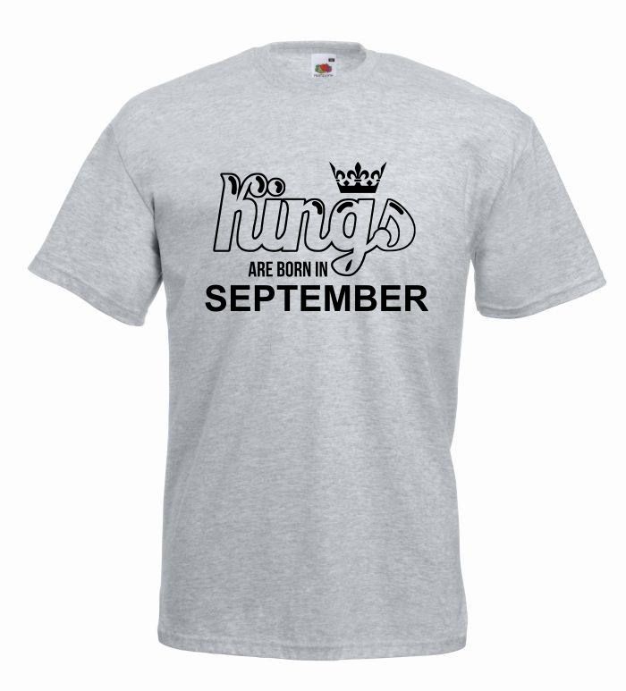 T-shirt oversize KINGS ARE BORN IN SEPTEMBER S szary-czarny