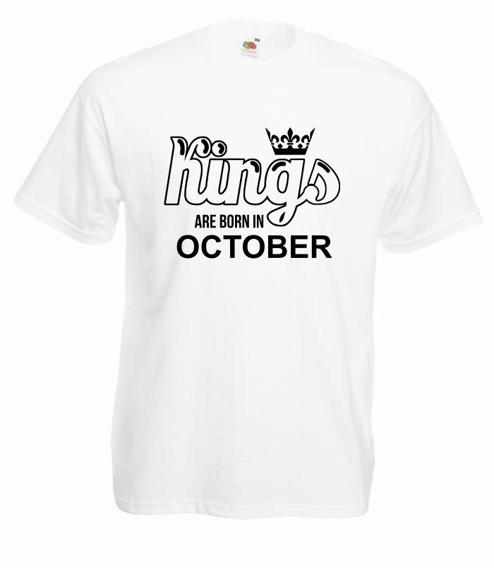 T-shirt oversize KINGS ARE BORN IN OCTOBER S biały-czarny